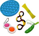 Pop it Fidget toys pakket set - Pop it - Pop All Up® - 5 Delig - Simple dimple - Pea popper - Mesh-and-marble fidget toy - Twister twist - Pop it blauw