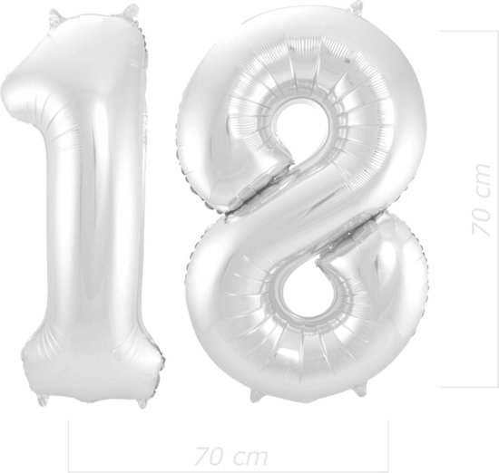 Ballon Cijfer 18 Jaar Zilver 70Cm Verjaardag Feestversiering Met Rietje