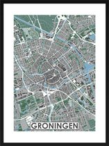Groningen - stadskaart | Inclusief strakke moderne lijst| stadsplattegrond | poster van de stad| 40x30cm