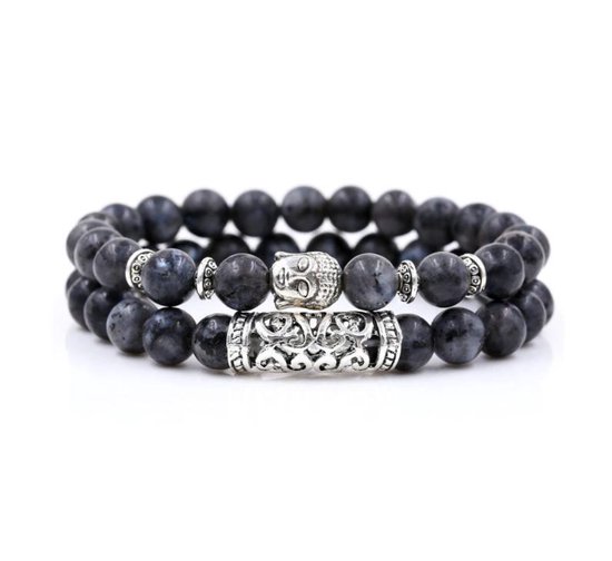 Cabantis Buddha Natuursteen Armband|Armband Dames|Armband Heren|Armband Unisex|2 Stuks|Zwart