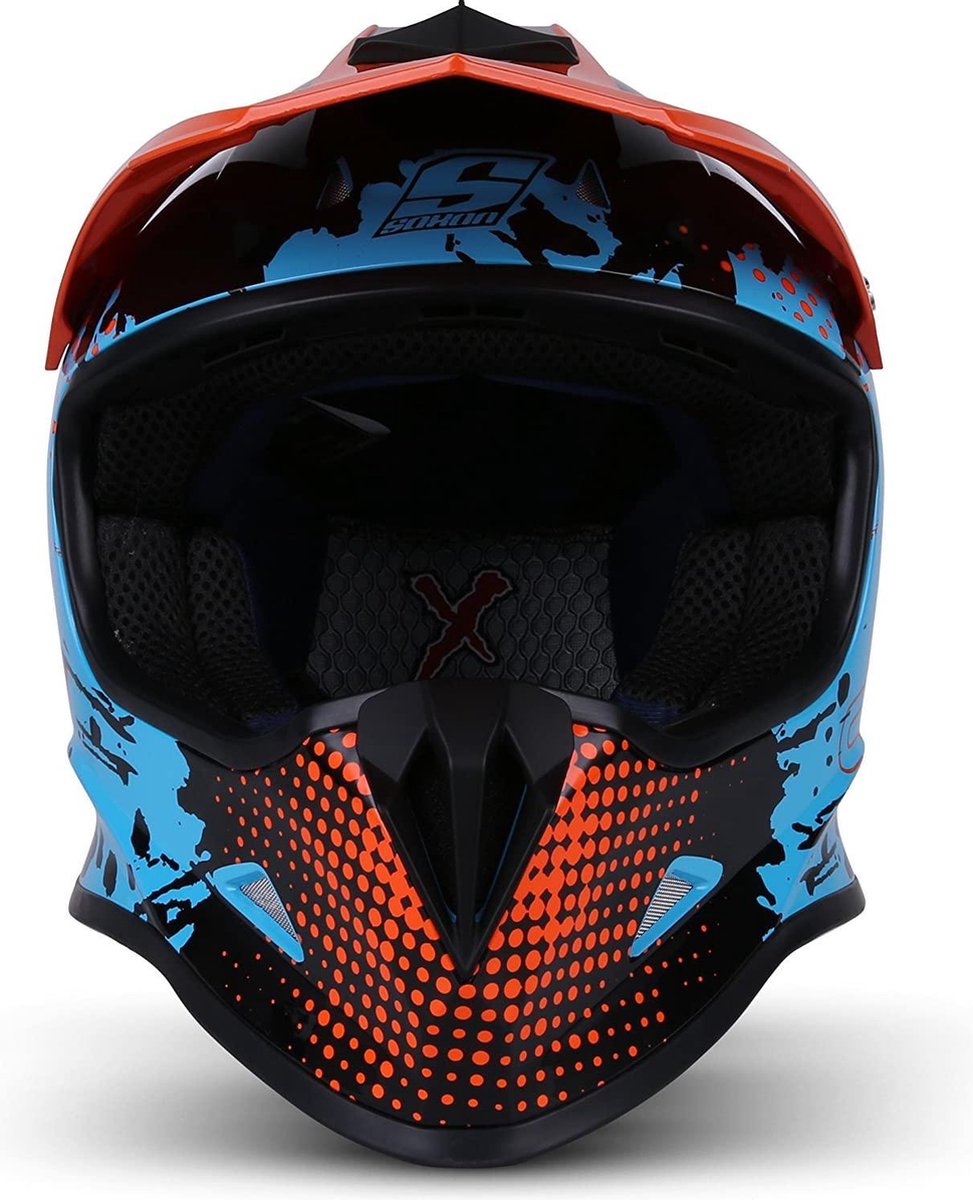 Soxon SKC34, Blauw, Oranje kinderhelm, helm kind, motorhelm
