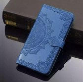 Telefoonhoesje met pasjeshouder Motorola Moto G9 Plus + Blauw met Mandala Design - Klaphoesje - Plaats voor pasjes - Donkerblauw - Navy blue