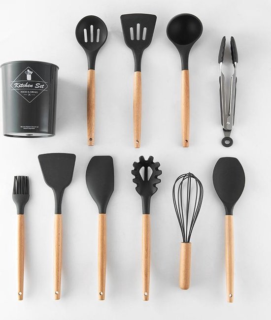 SOPRETY Kookgerei set hout 8-delig keukenhulp set kookgerei keukengerei keukengereedschap voor antiaanbakplanten of kookgerei hittebestendig teakhout