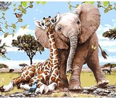 Schilderenopnummers.com® - Schilderen op nummer volwassenen - Olifant en Giraffe - 50x40 cm - Paint by numbers