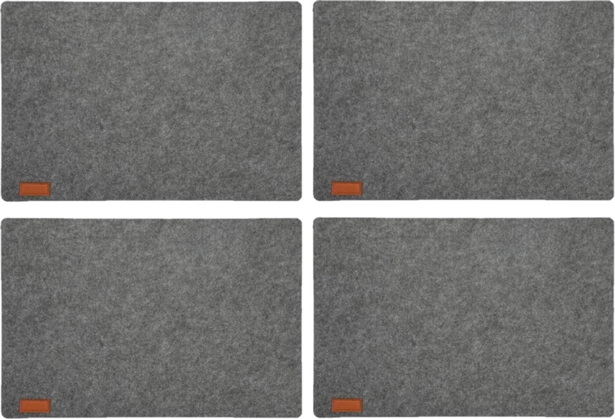 6x stuks rechthoekige placemats met ronde hoeken polyester grijs 30 x 45 cm - Placemats/onderleggers - Tafeldecoratie