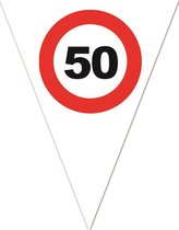5x stuks leeftijd verjaardag vlaggenlijn met 50 jaar stopbord opdruk 5 meter - Plastic - 10-vlaggetjes per slinger - Feestartikelen/versiering