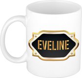 Eveline naam cadeau mok / beker met gouden embleem - kado verjaardag/ moeder/ pensioen/ geslaagd/ bedankt