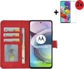 Motorola Moto G 5G Hoesje - Motorola Moto G 5G Screenprotector - Motorola Moto G 5G Hoes Wallet Bookcase Rood + 2x Screenprotector