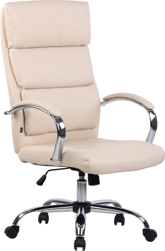Bureaustoel - Kantoorstoel - Design - In hoogte verstelbaar - Kunstleer - Crème - 64x70x122 cm