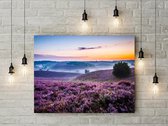 Foto op canvas - Lavendelveld in de mist - kunst aan de muur - Wanddecoratie - 70 x 50 cm
