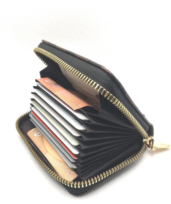 Portefeuille avec fermeture à glissière en cuir PU marron carré / Porte-cartes de crédit avec fonction anti-skim RFID / portefeuille pour dames fan.