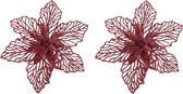 2x stuks decoratie bloemen kerstster rood glitter op clip 17 cm