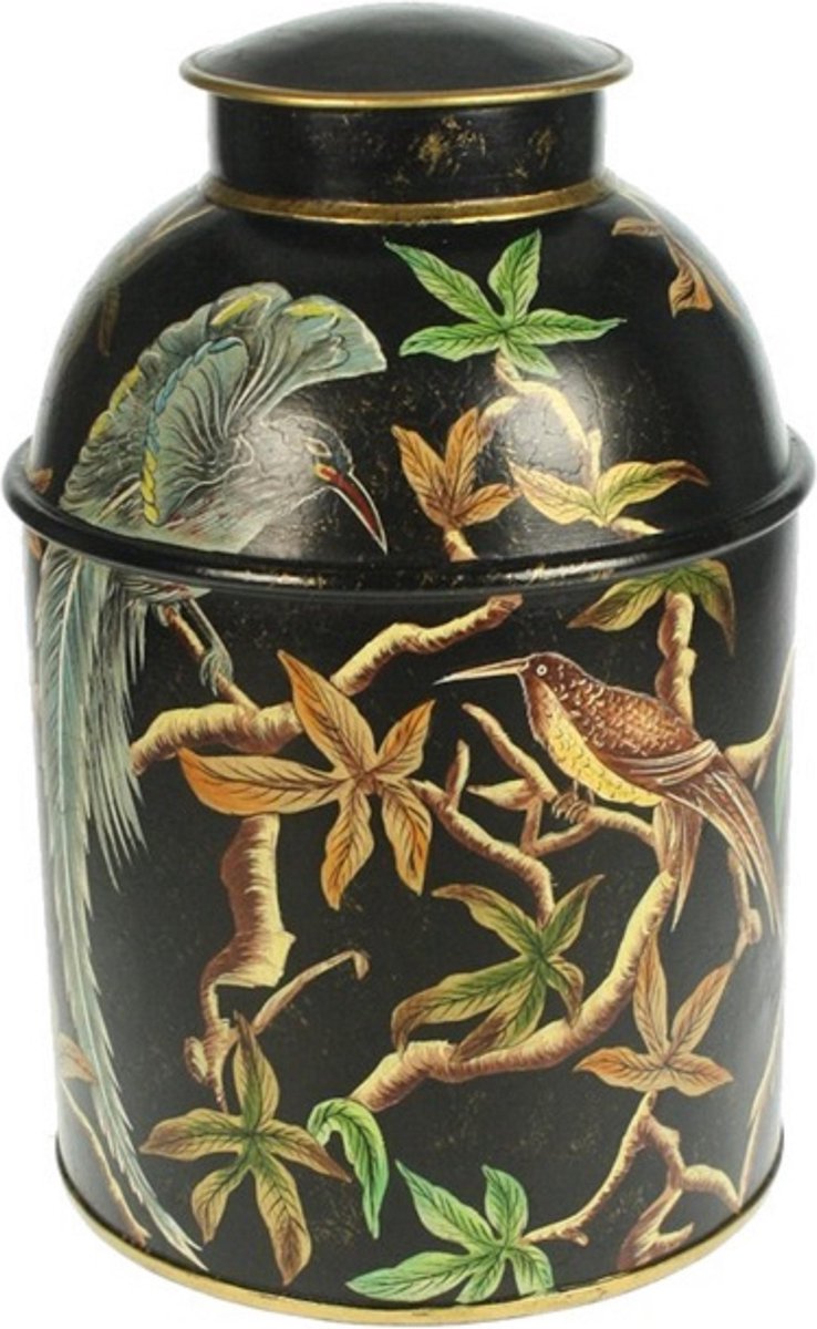 Theebus Black bird, Ø18xH28cm, Meander, decoratief, tea, vogels, zwart, kleurrijk