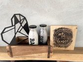 Decoratie-set steenmal /  glazen fles badzout en showergel / geometrisch hart van hout / tekstbordje eikenhout ME TIME /moederdag / moederdag cadeautje / mama / verjaardag / cadeau