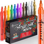 Artistro® - Premium Acryl stiften - 12 Prachtige kleuren -  Acrylverf stiften - Acryl marker - Acryl stiften volwassenen - Acrylstiften voor stenen schilderen - Happy Stones stifte