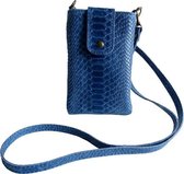 Telefoontasje Jeansblauw - Leer - Crocoprint