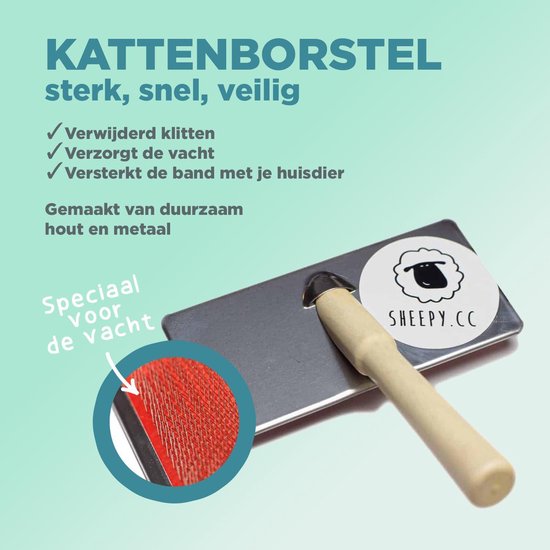 Kattenborstel - Handzaam - Sterk - Duurzaam hout en metaal - Maakt de vacht van je kat weer klit- en viltvrij - huisdierenborstel voor vachtverzorging