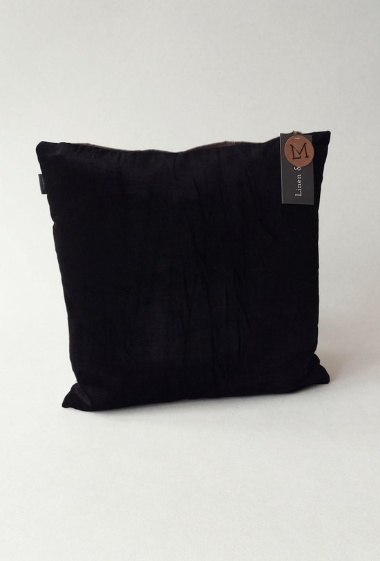 Linnen & More - sierkussen - zwart - Zand - Mix en Match - crushed velvet black - 45x45cm