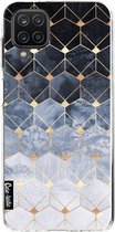 Casetastic Samsung Galaxy A12 (2021) Hoesje - Softcover Hoesje met Design - Blue Hexagon Diamonds Print