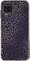 Casetastic Samsung Galaxy A12 (2021) Hoesje - Softcover Hoesje met Design - Berry Branches Navy Gold Print