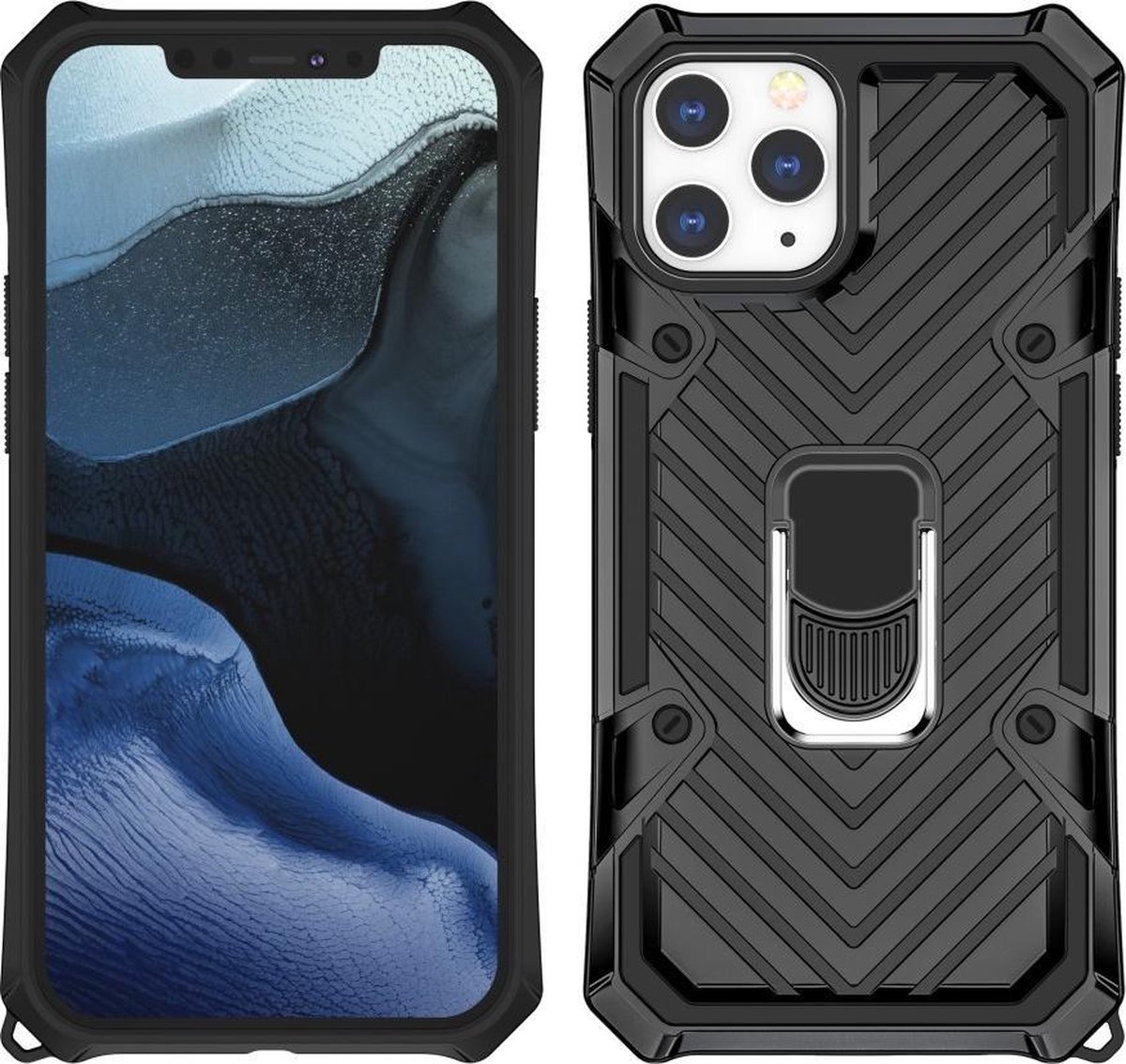 iPhone 12 Pro Max case - met vingerhouder - 360° - zwart