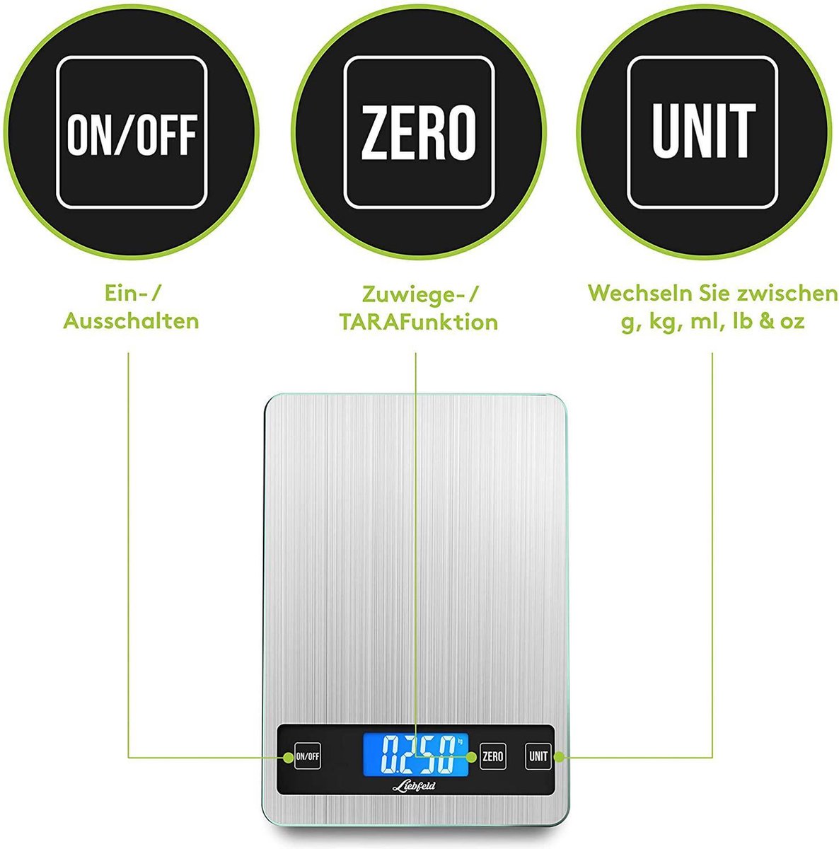 My Weigh KD-8000 Digitale Voedselweegschaal Roestvrij Staal - 8000g