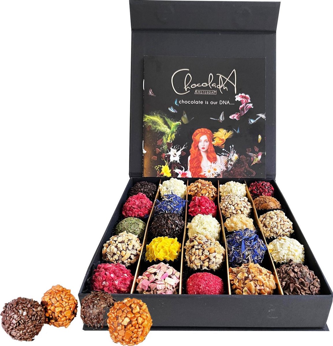 De mooiste doos chocolade van Nederland. Handgemaakt assortiment van bonbons, truffels en pralines.