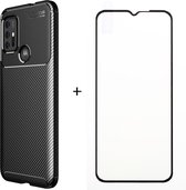 Silicone gel zwart hoesje Motorola Moto G30 / G20 / G10 met full cover glas screenprotector