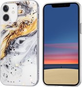 Apple iPhone 12 Mini TPU Backcover - Geel-Grijs Glitter Print