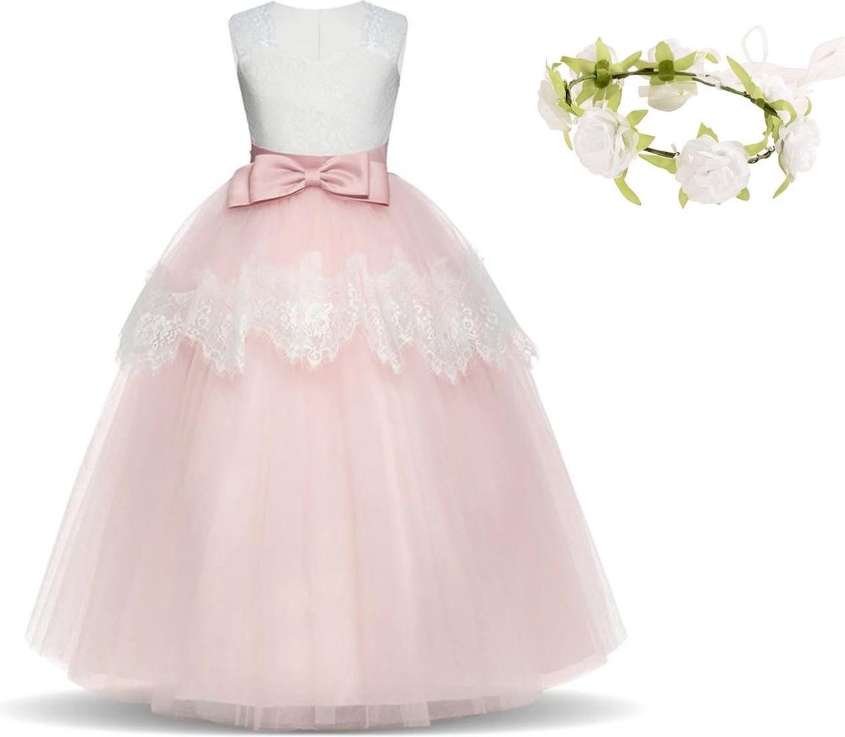 Communie jurk Bruidsmeisjes jurk roze wit Classic Deluxe 122-128 (130) prinsessen jurk feestjurk + b