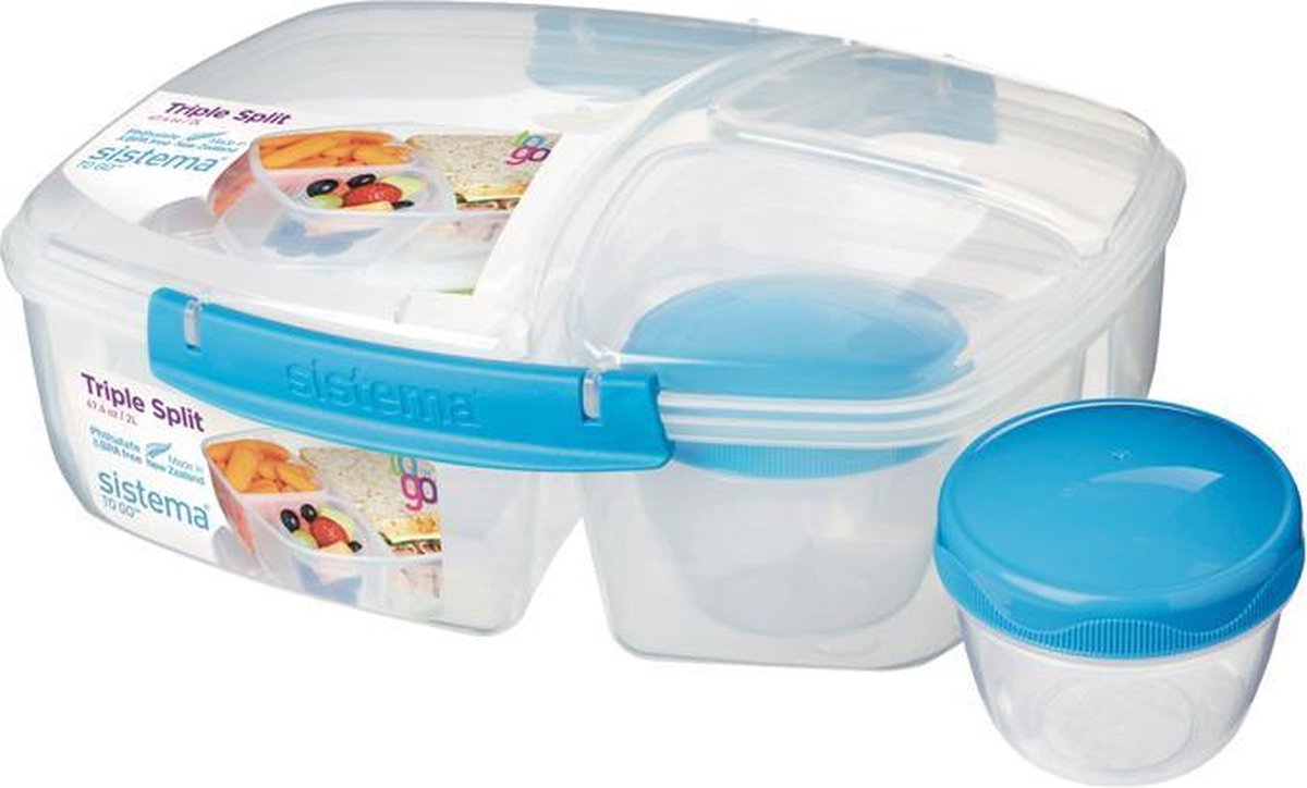 Sistema to go - Triple Split Lunchbox met yoghurtbakje - 2 liter - blauw