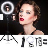 128 Led beauty ringlamp + 160cm statief en 3 telefoonhouders voor Youtube / TikTok / vloggen / Streamen