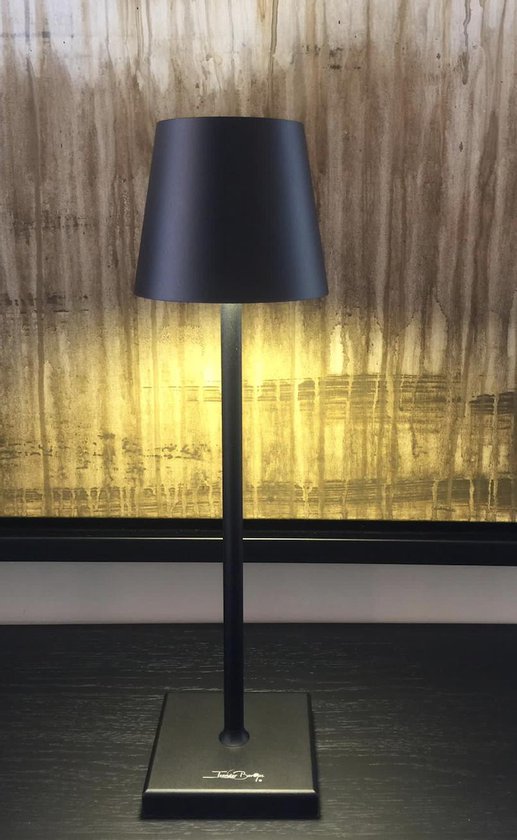 Tafellamp - Zwart - LED - Rechargeable - Dinner - Table - Lamp D10 x H38 cm  - Touch... | bol.com