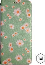 Hoesje voor Samsung Galaxy A51 - Margrietjes bloemen groen - Wallet book case cover bloemen hoesje - Siliconen binnenkant, Hoesje met leuk printje - met ruimte voor pasje en foto e