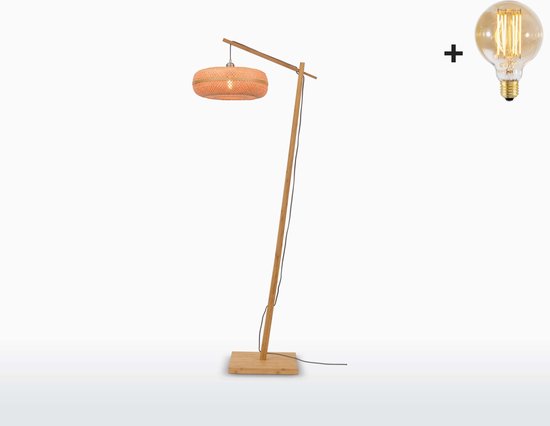 Vloerlamp - PALAWAN - Bamboe Voetstuk - Naturel Kap (40x15cm) - Met LED-lamp