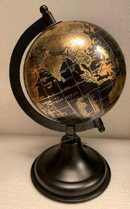 Gouden Wereldbol Op Standaard - Goud / Zwart - Vintage Decoratie - Globe  -... | bol.com