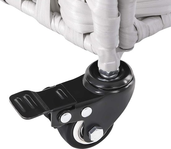 Panier à linge tissé à la main, panier à linge en poly rotin, avec 3 compartiments, couvercle et poignées, poches amovibles, salon, chambre, buanderie, blanc