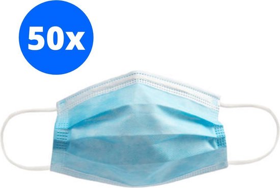 WG COMMERCE ® 3 Laags Wegwerp Mondkapjes in Blauw - Mondmasker - 50 stuks