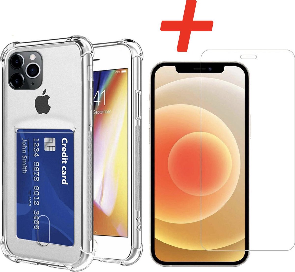 YPCd® Geschikt voor Apple iPhone 12 Pro Pasjeshouder - Shock Case Transparant