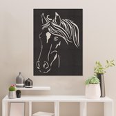 Wanddecoratie - Paard Paneel - Hout - Wall Art - Muurdecoratie - Zwart - 80 x 59 cm