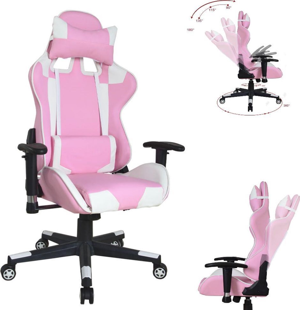 Afbeelding 2 van Gamestoel Thomas - bureaustoel racing gaming - ergonomisch - roze wit