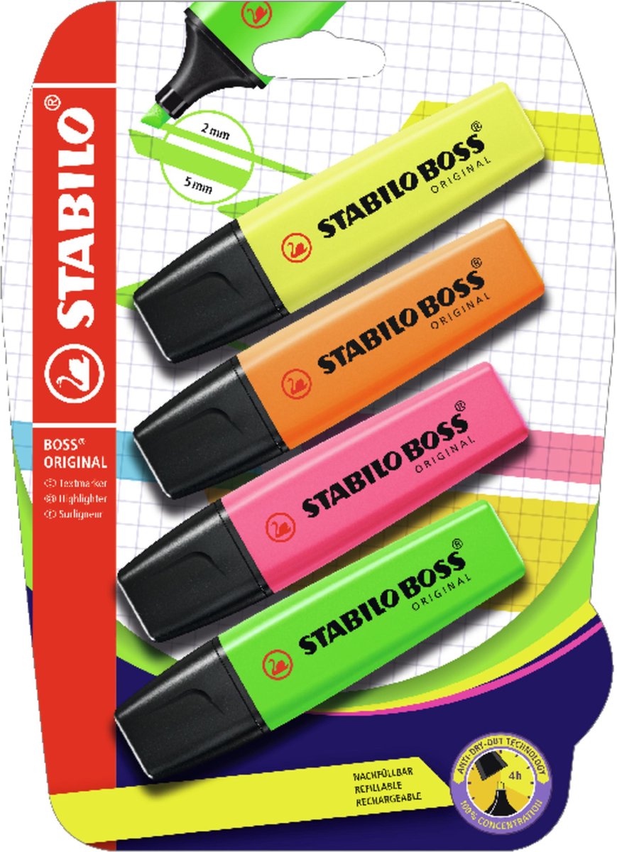 STABILO BOSS ORIGINAL - Markeerstift - Blister Met 4 kleuren