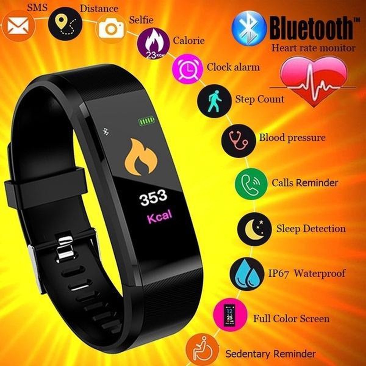 Smart Sport Horloge - Watch - Hardloop Armband - Stappenteller - Hartslagmeter - Bloeddrukmeter - Activity Tracker - Bluetooth - Waterdicht - Gezond - Fitness - 2020 model - USB - Tijdspeeltgeenrol
