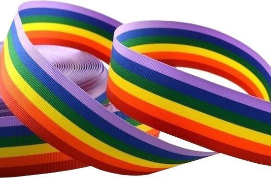 Regenboog Lint 25mm (2,5cm) | Weefband Ripsband | Regenboog Vlag | Luxe Dubbelzijdige Kwaliteit | Cadeau Lint | Danslint | Rainbow Pride | Rol: 10 Meter