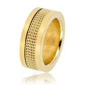 My Bendel - Mooie brede ring- goud - Brede ring goud van edelstaal met zwart geweven structuur - Met luxe cadeauverpakking