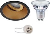 PHILIPS - LED Spot Set - MASTER 927 36D VLE - Primux Zano Pro - GU10 Fitting - DimTone Dimbaar - Inbouw Rond - Mat Zwart/Goud - 3.7W - Warm Wit 2200K-2700K - Kantelbaar - Ø93mm