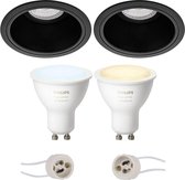 PHILIPS HUE - LED Spot Set GU10 - White Ambiance - Bluetooth - Primux Minko Pro - Inbouw Rond - Mat Zwart - Verdiept - Ø90mm