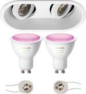 PHILIPS HUE - LED Spot Set GU10 - White and Color Ambiance - Bluetooth - Primux Zano Pro - Inbouw Ovaal Dubbel - Mat Wit - Kantelbaar - 185x93mm