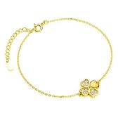 Joy|S - Zilveren klaver armband - klavertje vier - zirkonia - 18k goudplating