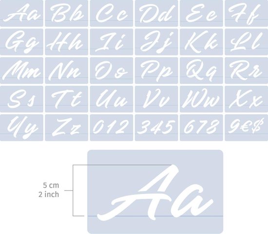 QBIX Sierletter Sjablonen set – 30 alfabet stencils - letterhoogte 5cm - letter en cijfer sjablonen - QBIX